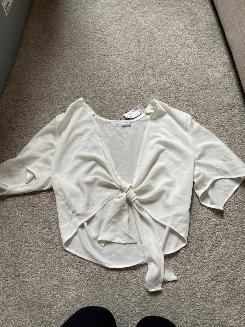 Mind Code Cream Tie-Front V-Neck Blouse